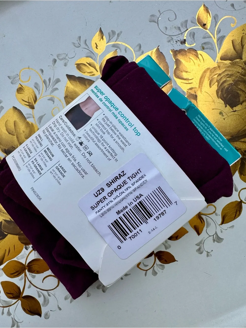 No Nonsense Super Opaque Control Top Tights Shiraz Large 90 Denier NIP